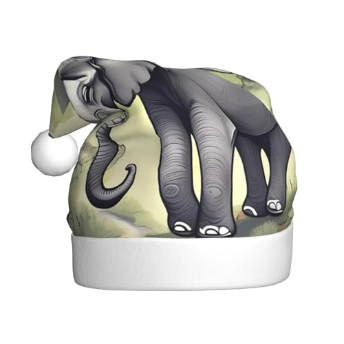 Weihnachtsmütze mit Elefant für Erwachsene. Festliche Weihnachtsmütze mit Bommel, Unisex-Kappe für Weihnachtsfeiern. von Yizhiyz