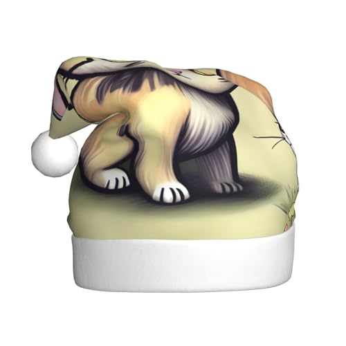 Weihnachtsmütze mit Katze und Schmetterling für Erwachsene. Festliche Weihnachtsmütze mit Bommel, Unisex-Kappe für Weihnachtsfeiern. von Yizhiyz