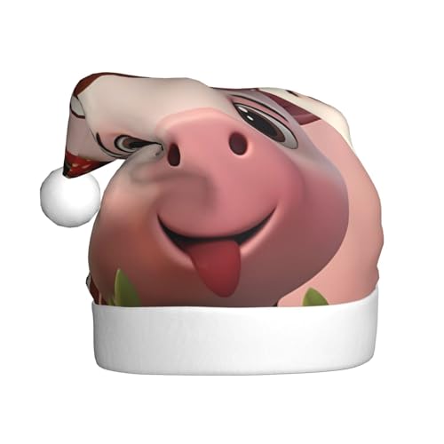 Weihnachtsmütze mit Kühen und Erdbeeren für Erwachsene. Festliche Weihnachtsmütze mit Bommel, Unisex-Kappe für Weihnachtsfeiern. von Yizhiyz