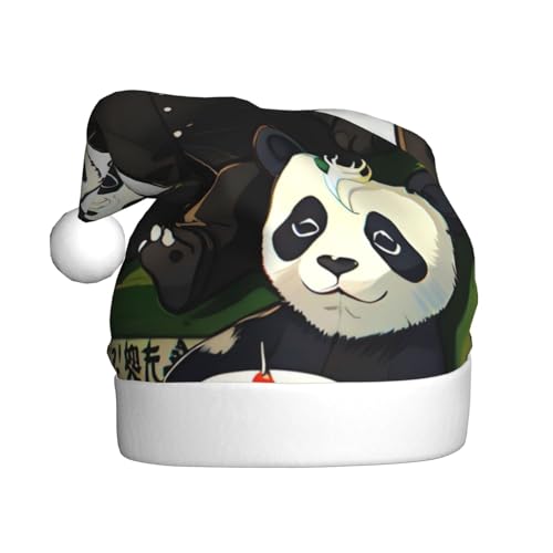 Weihnachtsmütze mit Pandas von Vater und Sohn, für Erwachsene. Festliche Weihnachtsmütze mit Bommel, Unisex-Kappe für Weihnachtsfeiern. von Yizhiyz