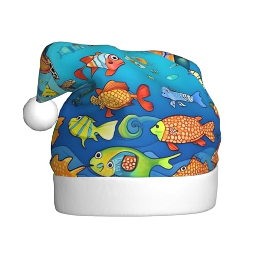 Weihnachtsmütze mit Schildkröte und Fisch für Erwachsene. Festliche Weihnachtsmütze mit Bommel, Unisex-Kappe für Weihnachtsfeiern. von Yizhiyz
