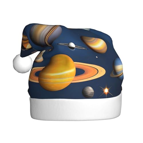 Weihnachtsmütze mit Sonnensystem Planeten für Erwachsene. Festliche Weihnachtsmütze mit Bommel, Unisex-Kappe für Weihnachtsfeiern. von Yizhiyz