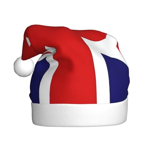 Weihnachtsmütze mit UK-Flagge für Erwachsene. Festliche Weihnachtsmütze mit Bommel, Unisex-Kappe für Weihnachtsfeiern. von Yizhiyz