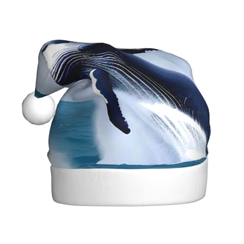 Weihnachtsmütze mit Walen auf See für Erwachsene. Festliche Weihnachtsmütze mit Bommel, Unisex-Kappe für Weihnachtsfeiern. von Yizhiyz