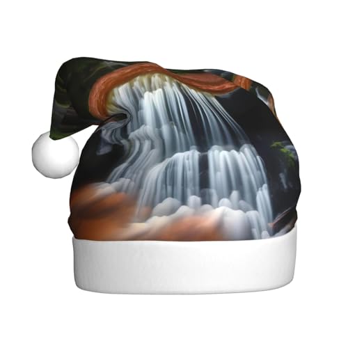 Weihnachtsmütze mit Wasserfallansicht für Erwachsene. Festliche Weihnachtsmütze mit Bommel, Unisex-Kappe für Weihnachtsfeiern. von Yizhiyz