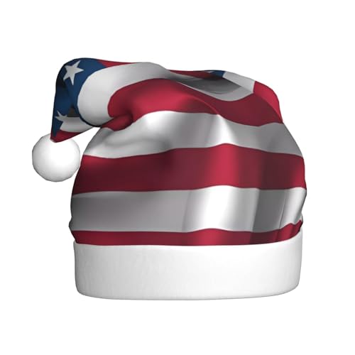 Weihnachtsmütze mit amerikanischer Flagge für Erwachsene. Festliche Weihnachtsmütze mit Bommel, Unisex-Kappe für Weihnachtsfeiern. von Yizhiyz