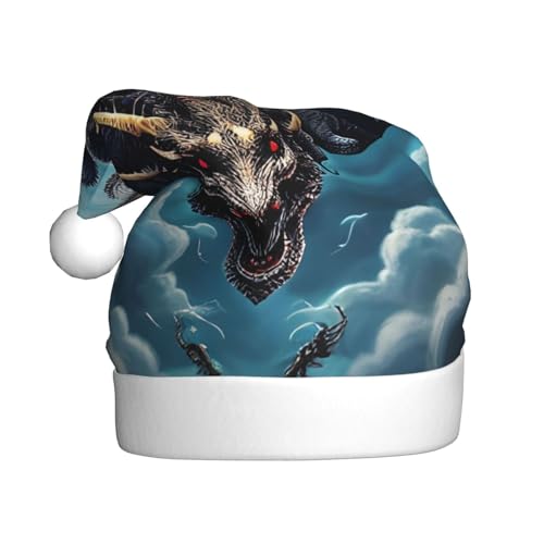 Weihnachtsmütze mit fliegendem Drachen für Erwachsene. Festliche Weihnachtsmütze mit Bommel, Unisex-Kappe für Weihnachtsfeiern. von Yizhiyz