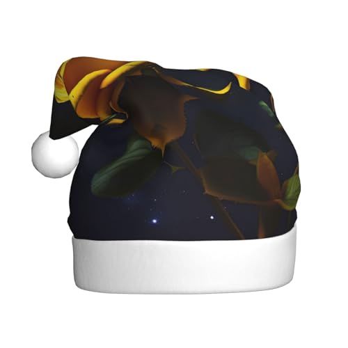 Weihnachtsmütze mit gelben Rosen, Sternennacht, für Erwachsene. Festliche Weihnachtsmütze mit Bommel, Unisex-Kappe für Weihnachtsfeiern. von Yizhiyz
