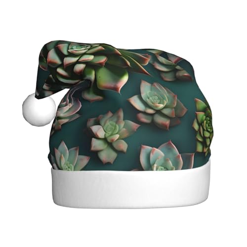 Weihnachtsmütze mit vielen Sukkulenten für Erwachsene. Festliche Weihnachtsmütze mit Bommel, Unisex-Kappe für Weihnachtsfeiern. von Yizhiyz