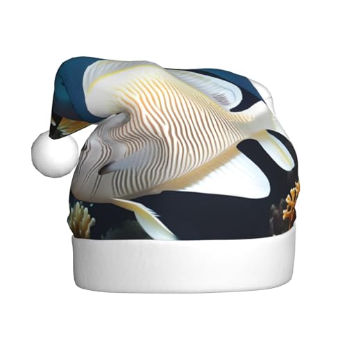 Weiß-goldene Fisch-Weihnachtsmütze für Erwachsene. Festliche Weihnachtsmütze mit Bommel, Unisex-Kappe für Weihnachtsfeiern. von Yizhiyz
