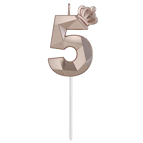 Geburtstag digitale Kerzen 5,rosegold 3D Krone Design Flash Geburtstagskerzen，Geburtstagstorten, Hochzeitsfeiern, Abschlussfeiern, etc.(Nummer 5) von Yizom