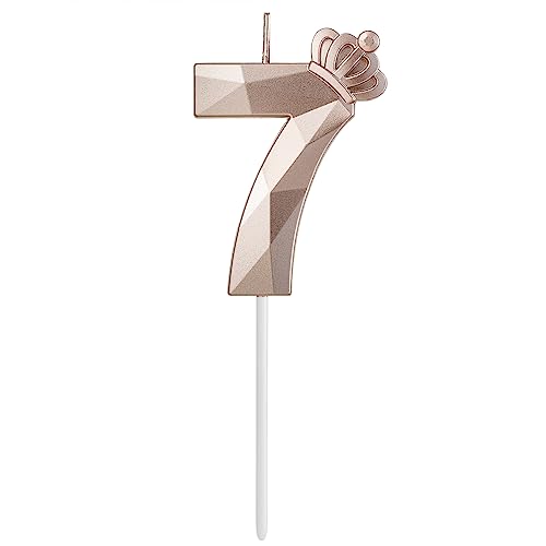 Geburtstag digitale Kerzen 7 ,rosegold 3D Krone Design Flash Geburtstagskerzen,Geburtstagstorten, Hochzeitsfeiern, Abschlussfeiern, etc.(Nummer 7) von Yizom