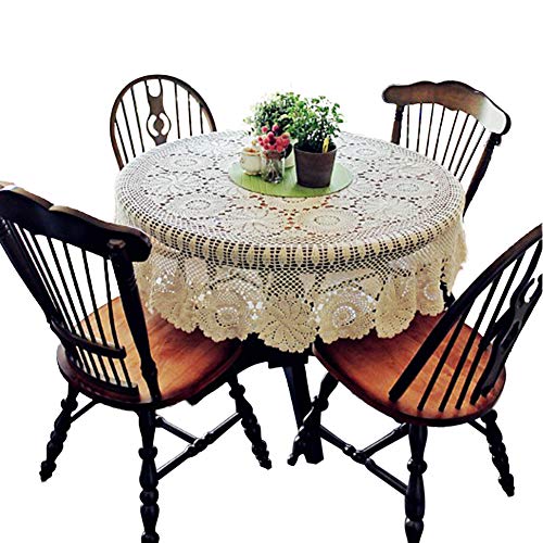 Yizunnu Runde Vintage Handgemachte Häkeldecke Baumwolle Spitze Tischdeckchen Tischdeckchen Hochzeit Party, beige, 130 cm von Yizunnu