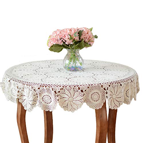Yizunnu Runde Vintage Handgemachte Häkeldecke Baumwolle Spitze Tischdeckchen Tischdeckchen Hochzeit Party, weiß, 130 cm von Yizunnu