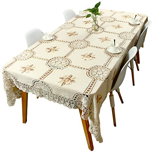Yizunnu Rechteckige Tischdecke, handgefertigt, gehäkelt, Baumwolle, Vintage-Blumenmuster, große Deckchen, Beige Tischdekoration 170 x 240 cm von Yizunnu