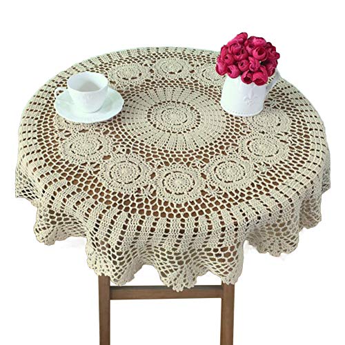 Yizunnu Runde handgefertigte Häkel-Tischdecke aus Baumwolle mit Spitze, Tischdeckchen für Hochzeit, Party, 90 cm von Yizunnu