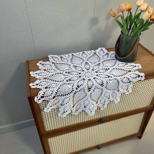 Yizunnu Spitzendeckchen, handgefertigt, gehäkelt, Vintage, runde Tischdecke, Deckchen, Baumwoll-Tischdecke, Durchmesser 60 cm, Weiß Yizunnu Spitzendeckchen, handgefertigt, gehäkelt, Vintage, runde Tischdecke, Deckchen, Baumwoll-Tischdecke, Durchmesser 60 cm, Weiß von Yizunnu