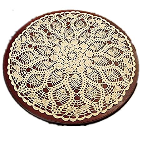 Yizunnu Tischdeckchen aus Baumwolle, rund, handgefertigt, Beige 60 cm von Yizunnu