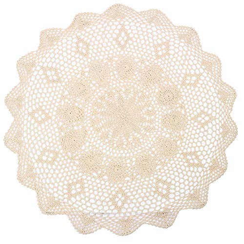 Yizunnu Tischdeckchen aus Baumwolle, rund, handgefertigt, Häkelarbeit(Beige, 70-75cm) von Yizunnu