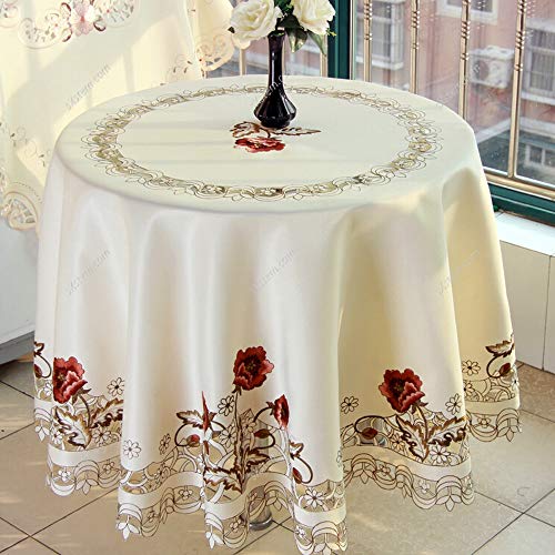 Yizunnu Tischdecke mit Rosenstickerei, Satin-Stoff, runde Tischdekoration, Vintage-Tischdecke, Party, Heimdekoration, 150 cm Yizunnu Tischdecke mit Rosenstickerei, Satin-Stoff, runde Tischdekoration, Vintage-Tischdecke, Party, Heimdekoration, 150 cm von Yizunnu