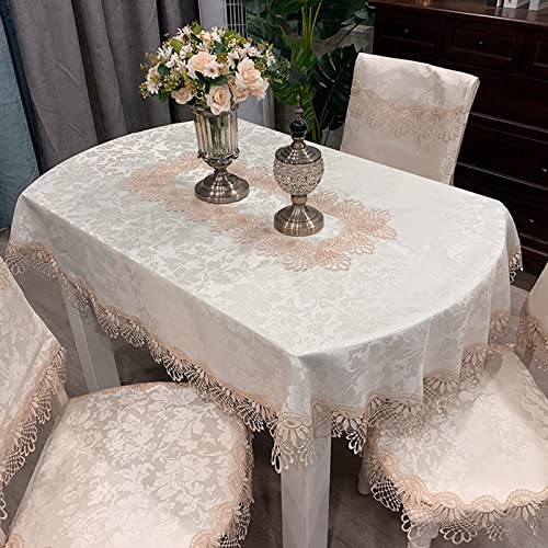Yizunnu Vintage bestickte Spitzen-Tischdecke, ovale Tischdecke, luxuriöses Cutwork-Deckchen für Zuhause, Küche, Hotel, Party, TV-Schrank (Khaki, 130 x 175 cm) von Yizunnu