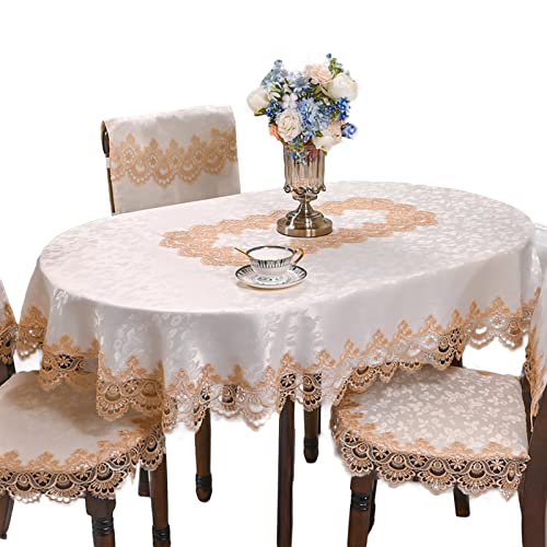 Yizunnu Vintage bestickte Spitzen-Tischdecke, ovale Tischdecke, luxuriöses Cutwork-Deckchen für Zuhause, Küche, Hotel, Party, TV-Schrank (hellgoldfarben, 130 x 175 cm) von Yizunnu