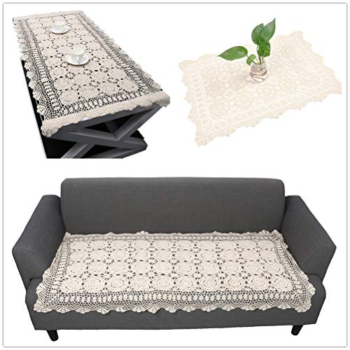 Yizunnu Vintage handgemachte Häkelspitze Deckchen rechteckig Baumwolle Tischdecke Abdeckung beige Sofa Handtuch 50 x 80 cm von Yizunnu