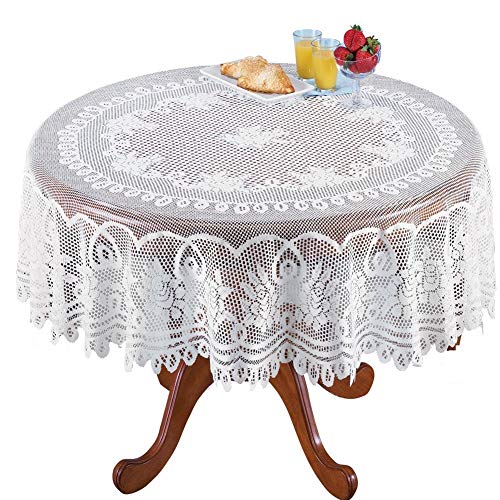 Yizunnu Weiße Spitzen-Tischdecke, rechteckig, rund, Vintage-Stil, für Party, Hochzeit, Durchmesser 177,8 cm von Yizunnu