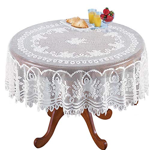 Yizunnu weiß Spitze Runde Tischtücher Waschbar Jacquard 70 Zoll Tischtuch Abendessen Tisch Decken für Hochzeit Party Restaurant Bankett Picknick Dekoration von Yizunnu