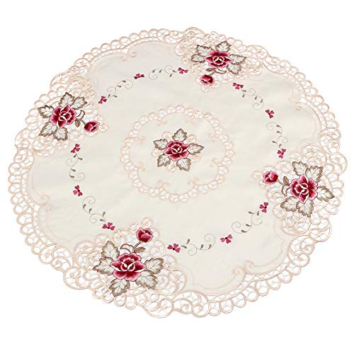 Yizunnu Weiße Tischdecke mit ländlichen Stickereien, für Hochzeit, Party, Esstisch, Dekoration, rund, große Deckchen, Blumen-Spitzen-Tischdecke (85 cm) von Yizunnu