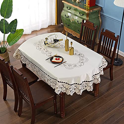 Yizunnu Weiße Vintage bestickte Spitzentischdecke, Rosa/Grau mit Blumenmuster, Luxus Cutwork Deckchen, oval(Graue Blume, 130 x 172 cm) von Yizunnu
