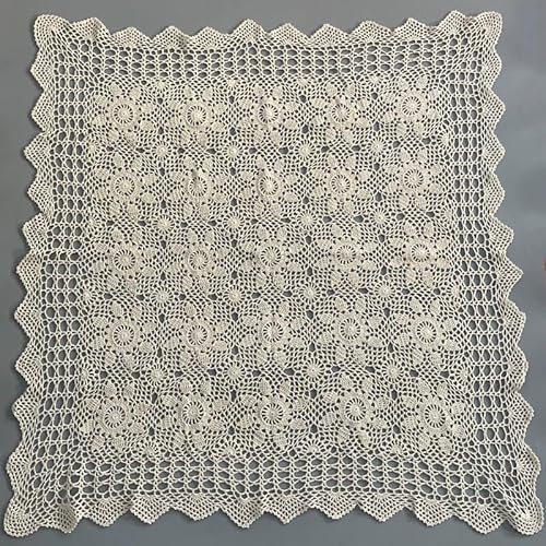 Yizunnu Vintage-Deckchen, handgehäkelt, Spitze, quadratisch, Baumwolle, 110 x 110 cm, Beige von Yizunnu