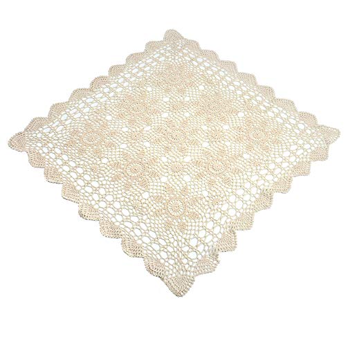 Yizunnu Vintage handgehäkelte Spitzendeckchen, quadratisch, Baumwolle, 60 x 60 cm, Beige von Yizunnu