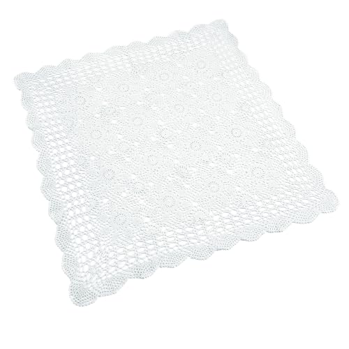 Yizunnu Vintage handgehäkelte Spitzendeckchen, quadratisch, Baumwolle, 80 x 80 cm, Weiß von Yizunnu
