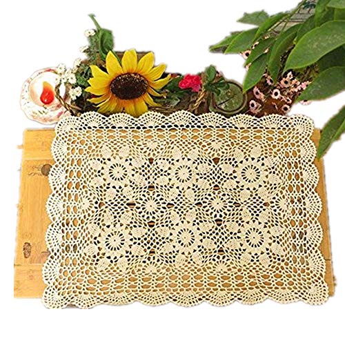 Yizunu Vintage handgehäkelte Spitze Deckchen rechteckig Baumwolle Tischdecke 40 x 60 cm beige Sofa Handtuch von Yizunnu