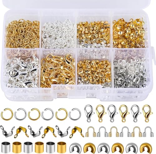 Yizzvb Quetschperlen und Zubehör für die Schmuckherstellung, Abdeckungen, Röhren, Karabinerverschlüsse mit Aufbewahrungsboxen für selbstgemachte Armbänder und Halsketten, 1320 Stück Yizzvb Quetschperlen und Zubehör für die Schmuckherstellung, Abdeckungen, Röhren, Karabinerverschlüsse mit Aufbewahrungsboxen für selbstgemachte Armbänder und Halsketten, 1320 Stück von Yizzvb