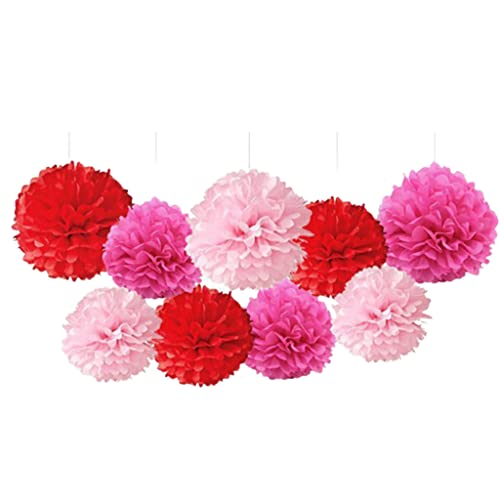Yjcnelcr 9 Stück/Set runde chinesische Papier-Pompons, blau-rot, Weihnachtsfarbe, Seidenpapier, Wabenpapier, zum Aufhängen von Yjcnelcr