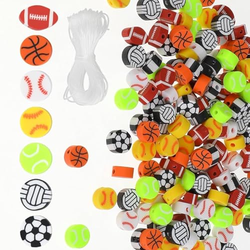150 Stück Sportperlen für Armbänder, Basketballperlen, Sportanhänger für Schmuckherstellung, Ball, Ton, Fußball, Baseball, Volleyball, Charm 150 Stück Sportperlen für Armbänder, Basketballperlen, Sportanhänger für Schmuckherstellung, Ball, Ton, Fußball, Baseball, Volleyball, Charm von Yjemle