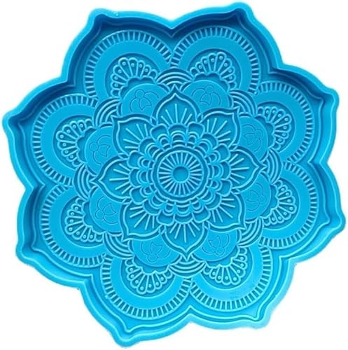 Blaue Epoxidharz-Silikonformen – Mandala-Untersetzer, Epoxidharz-Form, Blumen-Tablett, Tassenmatte, Gieß-Silikonform, DIY, Handwerk, Heimdekoration, Werkzeuge, Skulpturbedarf (17,2 x 14,6 x 1,2 cm) von Yjemle
