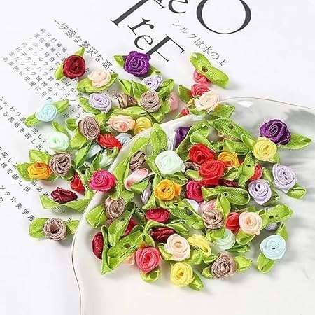 Mini-Rosen-Ornamente, Satin-Stoffrosen mit Blättern, gemischte Farben, Nähapplikationen für Jacke, Rock, Kunstdekoration, Verzierungen und Verzierungen, 100 Stück Mini-Rosen-Ornamente, Satin-Stoffrosen mit Blättern, gemischte Farben, Nähapplikationen für Jacke, Rock, Kunstdekoration, Verzierungen und Verzierungen, 100 Stück von Yjemle
