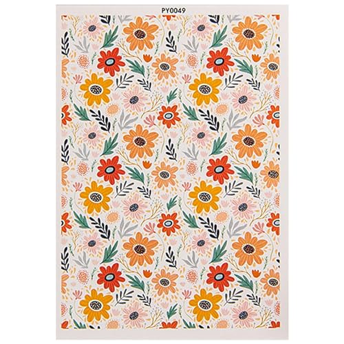 Yjkedfh Ton-Transferpapier – Bunte Blumen-Aufkleber, Polymer-Ton-Transferpapierbögen, Wasserlösliches Wasser-Transferpapier Für Keramik, Emaille-Aufkleber, 9,5 X 13,8 Cm (A5, 1 Blatt) von Yjkedfh