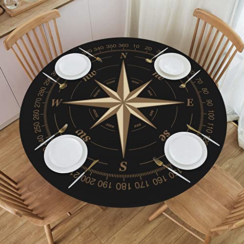 Ykklima Runde Tischdecke mit elastischen Kanten, Kompassrosé, wasserdicht, passend für Tische mit einem Durchmesser von 101,6 cm – 111,8 cm von Ykklima