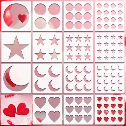 16 Stück Herz Mond Stern Schablonen zum Malen, verschiedene Größen, Herz-Schablonen zum Basteln, wiederverwendbare Vorlage, große Stern-Schablone, Form, Zeichnen auf Leinwand, Buch, Papier, Stoff 16 Stück Herz Mond Stern Schablonen zum Malen, verschiedene Größen, Herz-Schablonen zum Basteln, wiederverwendbare Vorlage, große Stern-Schablone, Form, Zeichnen auf Leinwand, Buch, Papier, Stoff von Ylapagne
