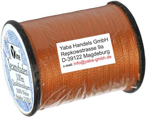 1 Stück Spule a. 100 m Qualitäts - Nähgarn Jeansfaden Farb-Nr.1084 orange, Ne 25.3/2, 100% Nylon für die Nähmaschine Garn Garne, 1703 von Yline