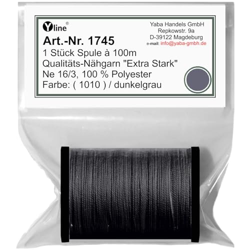 1 Stück Spule a. 100m Qualitäts - Nähgarn, Extra-Stark, Farb-Nr.1010 d-grau, Ne 16/3, 100% Polyester für die Nähmaschine Garn, (0,06 € / m), 1745 1 Stück Spule a. 100m Qualitäts - Nähgarn, Extra-Stark, Farb-Nr.1010 d-grau, Ne 16/3, 100% Polyester für die Nähmaschine Garn, (0,06 € / m), 1745 von Yline