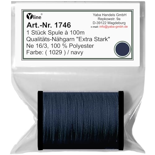 1 Stück Spule a. 100m Qualitäts - Nähgarn, Extra-Stark, Farb-Nr.1029 navy, Ne 16/3, 100% Polyester für die Nähmaschine Garn, (0,06 € / m), 1746 1 Stück Spule a. 100m Qualitäts - Nähgarn, Extra-Stark, Farb-Nr.1029 navy, Ne 16/3, 100% Polyester für die Nähmaschine Garn, (0,06 € / m), 1746 von Yline