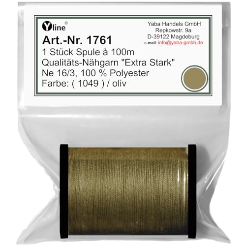1 Stück Spule a. 100m Qualitäts - Nähgarn, Extra-Stark, Farb-Nr.1049 oliv, Ne 16/3, 100% Polyester für die Nähmaschine Garn, sl, (0,06 € / m), 1761 1 Stück Spule a. 100m Qualitäts - Nähgarn, Extra-Stark, Farb-Nr.1049 oliv, Ne 16/3, 100% Polyester für die Nähmaschine Garn, sl, (0,06 € / m), 1761 von Yline