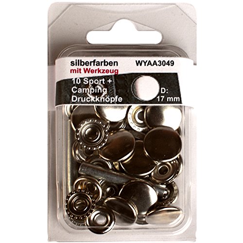 10 Druckknöpfe Sport & Camping silberfarben Silber 17 mm Metall rostfrei mit Werkz.& Anleit. im SB Blister, 3049 von Yline