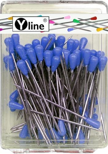 100 Stück Tapezierstecker mit Kunststoffkopf blau ca. 60 mm, Schmuck- Nadeln Stecknadeln groß, 3227-BL von Yline
