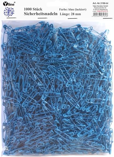 1000 Stück Duplex Sicherheitsnadeln klein, blau ca. 28 mm, Sicherheits- Nadel Nadeln, 3186-bl von Yline